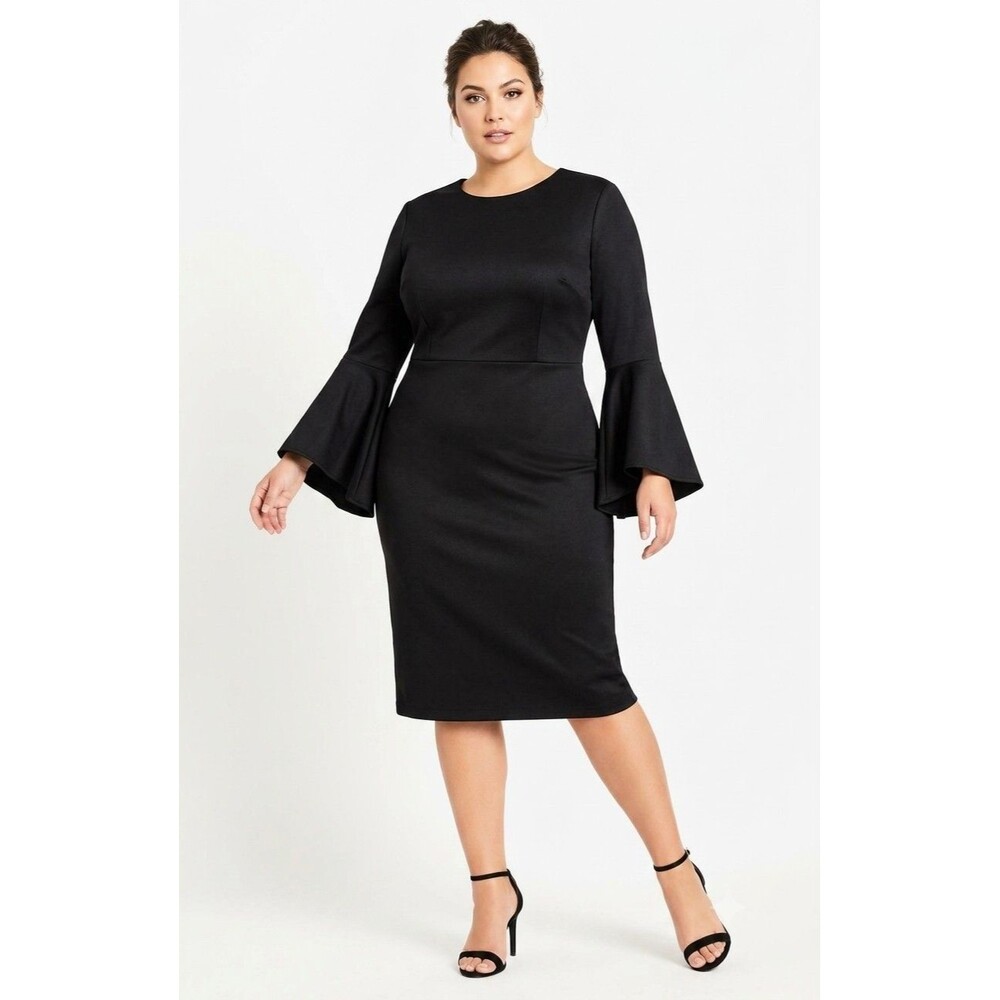 Eloquii Women's Plus Size 18 Belle Sleeves Scuba Dress Black